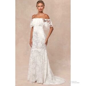 Lulus White Perfect Eternity Off-The -Shoulder Floral Maxi Wedding Dress